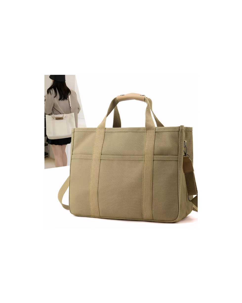 Miniatura: QTES Bolso Tote de Lona con Múltiples Bolsillos