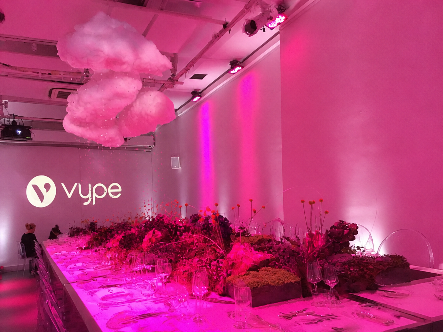 Conference set with sample plinths and sensory immersive entrance for Vype by Trinity Set & Stage
