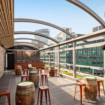 Savage Garden banquette seating rooftop bar London