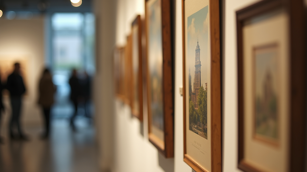 Close-up view of a vintage art piece displayed at an exhibit