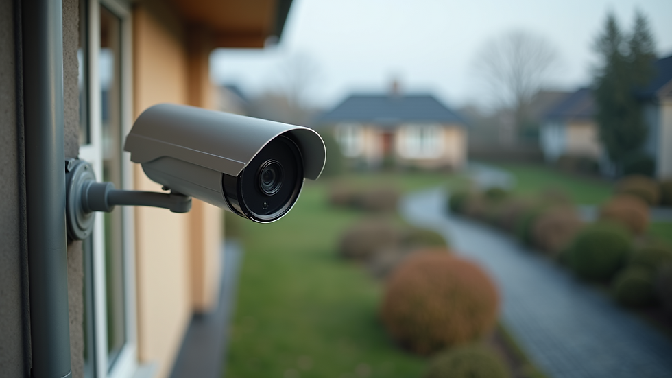 Wide angle view of a security camera installed outside a house