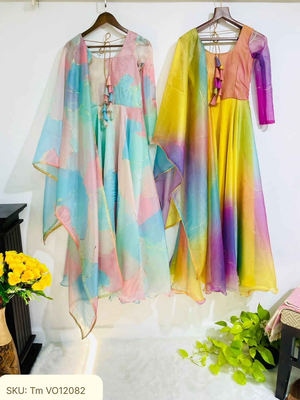 Thumbnail: New Party Wear Look Organza Silk Gown With Dupatta