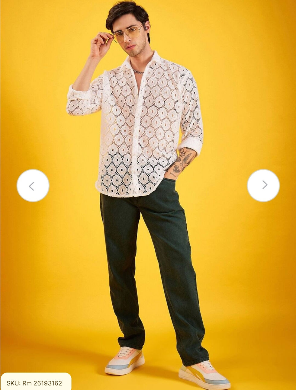 Thumbnail: Oversized Self Design Semi Sheer Crochet Shirt