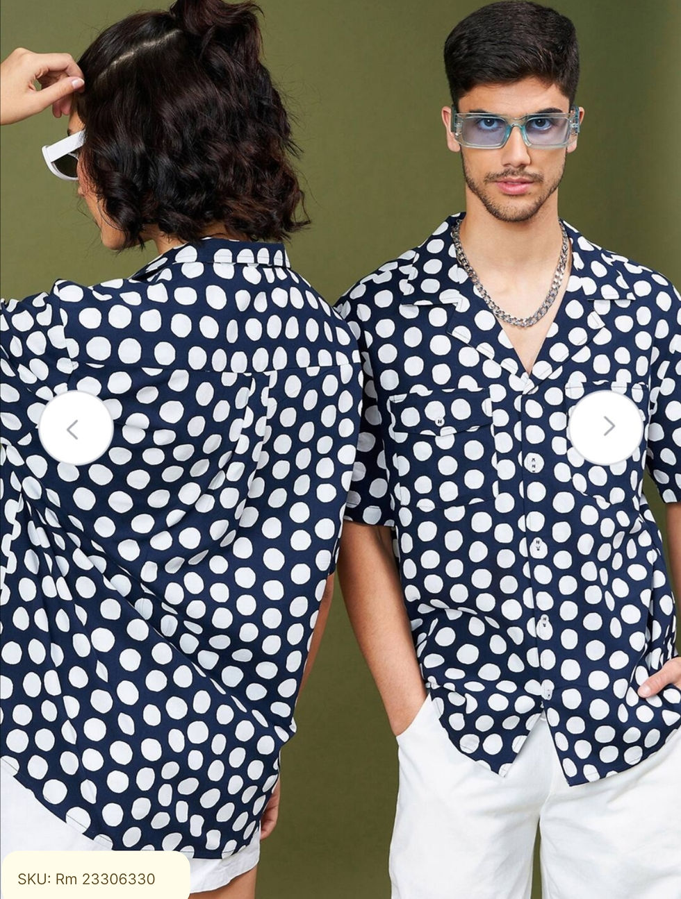 Thumbnail: Navy Blue Polka Dot Printed Relaxed Fit Casual Shirt
