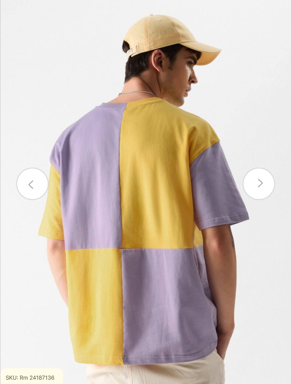 Thumbnail: Yellow Colourblocked Drop-Shoulder Sleeves Pure Cotton Oversized T-shirt