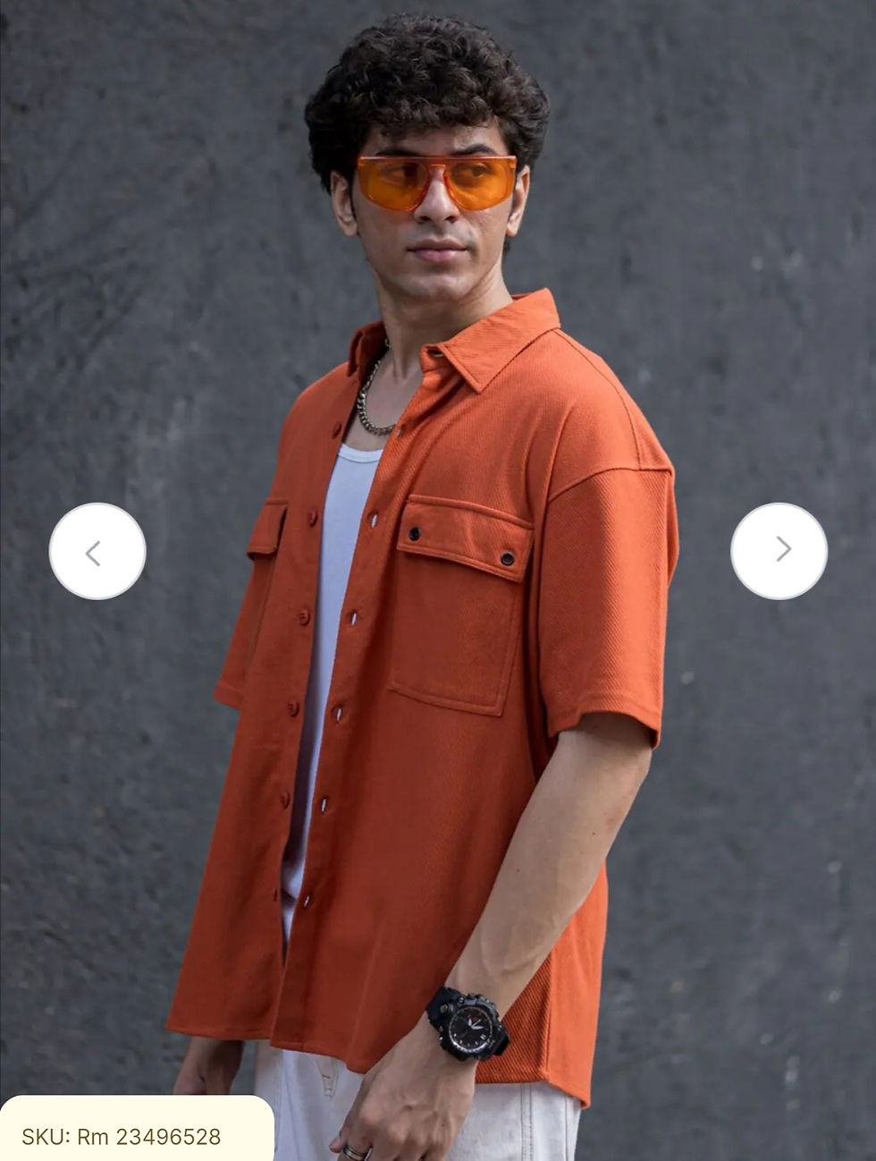 Thumbnail: Orange Boxy Opaque Drop Shoulder Casual Shirt