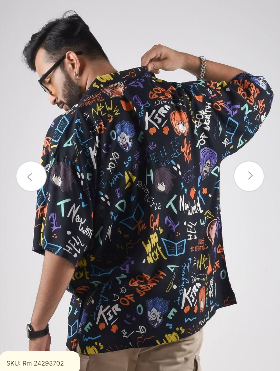 Thumbnail: Anime Shinigami's Graffiti Hawaiian Shirt Oversize Kimono Fit Shirt