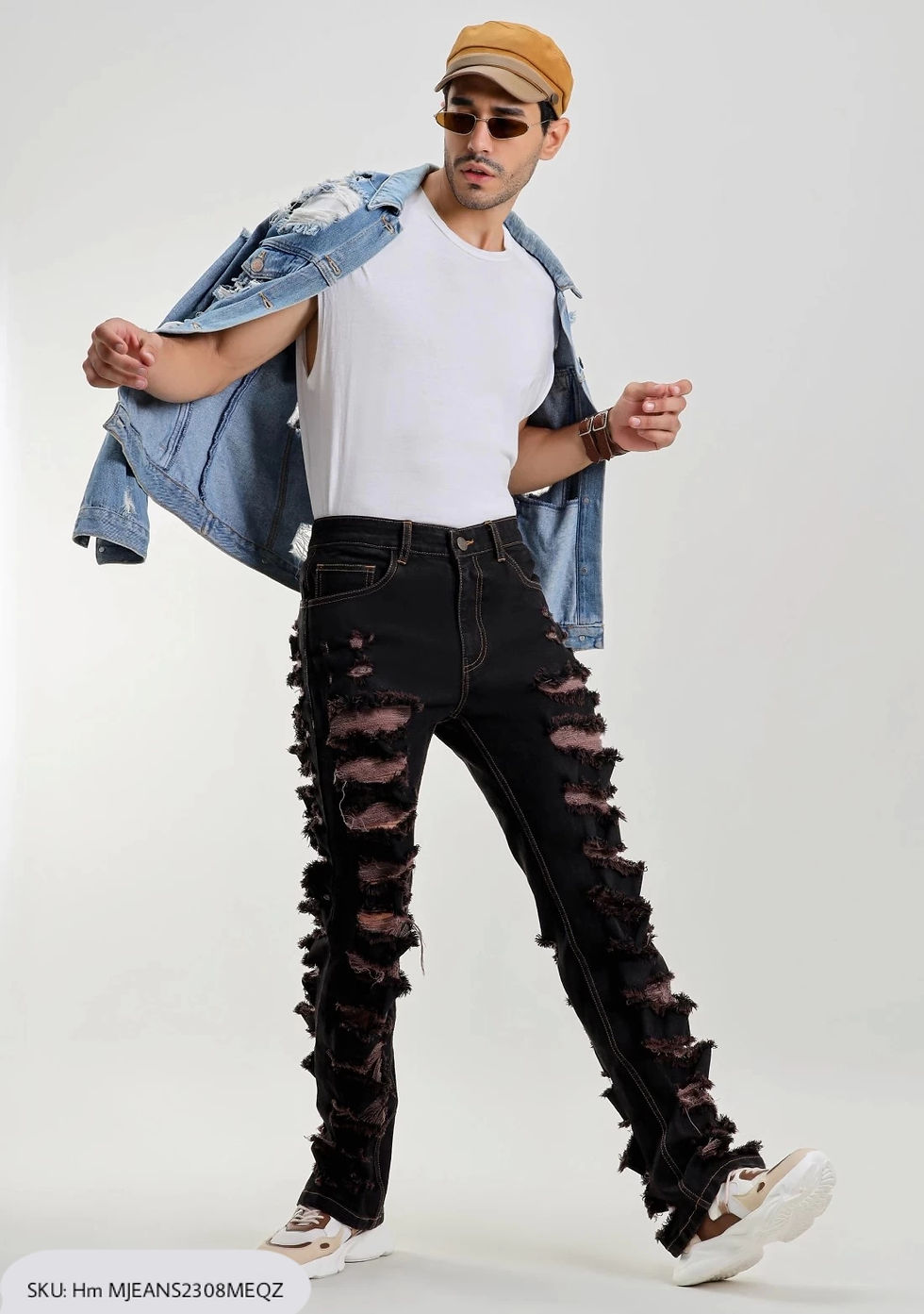 Thumbnail: Dark Navy Straight Fit Men's Distressed Jeans