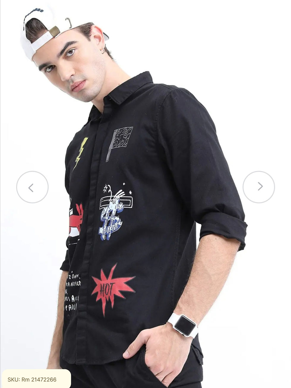 Thumbnail: Men Graphic Printed Slim Fit Printed Casual Cotton Shirt