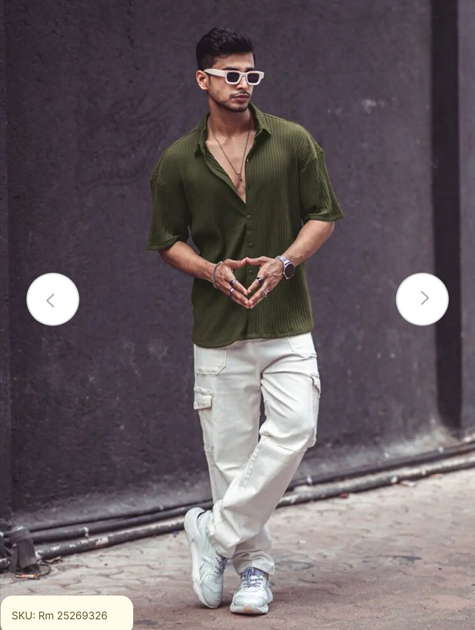 Thumbnail: Slim Textured Self Design Drop-Shoulder Sleeves Oversized Casual Shirt