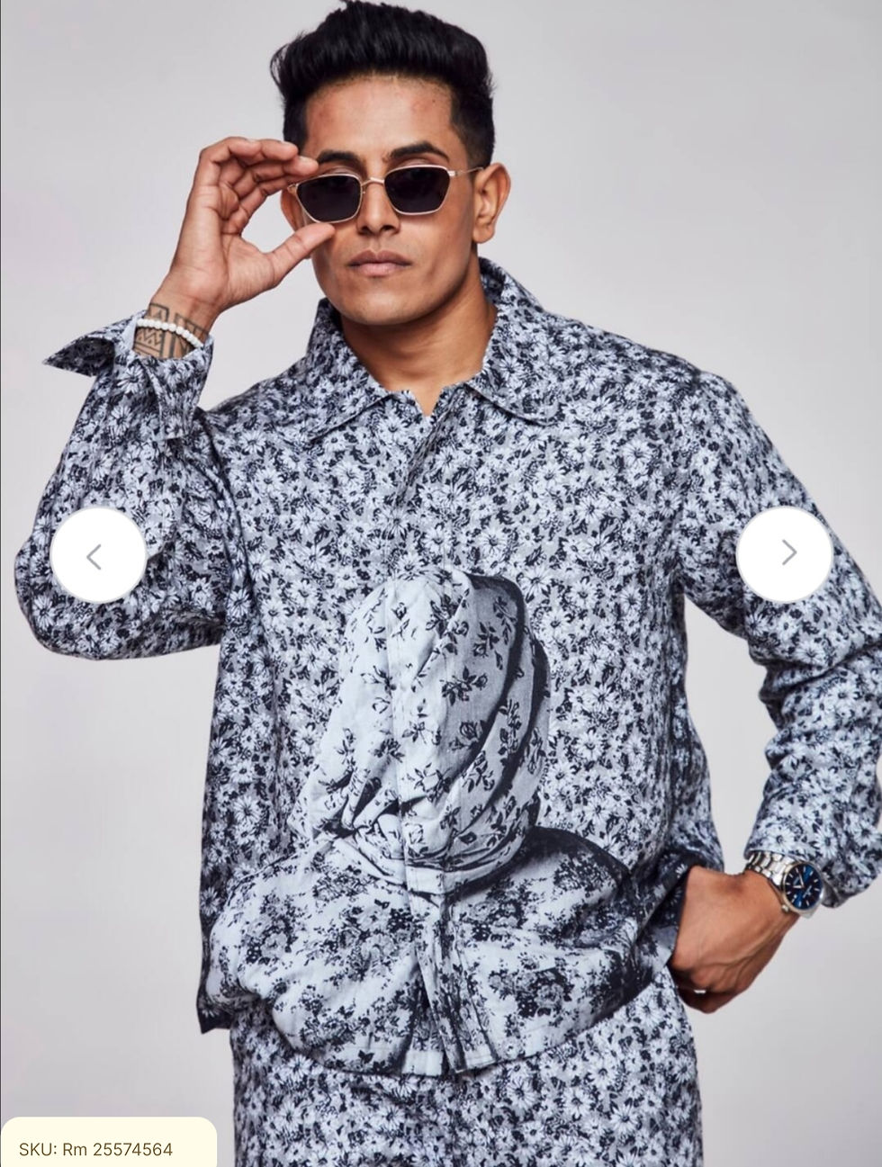 Thumbnail: Floral Printed Spread Collar Linen Casual Shirt