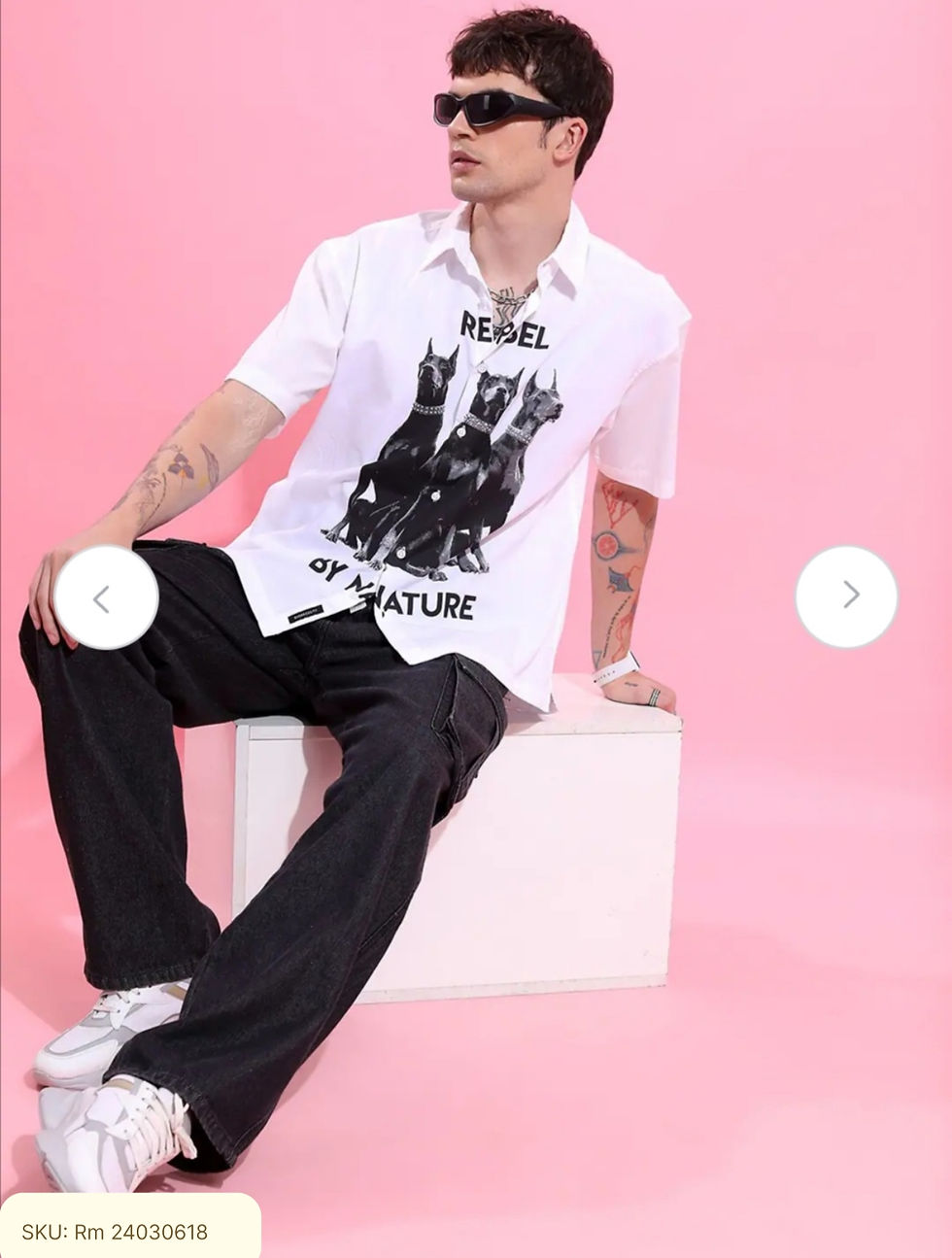 Thumbnail: Oversized Graphic Printed Cotton Casual Shirt