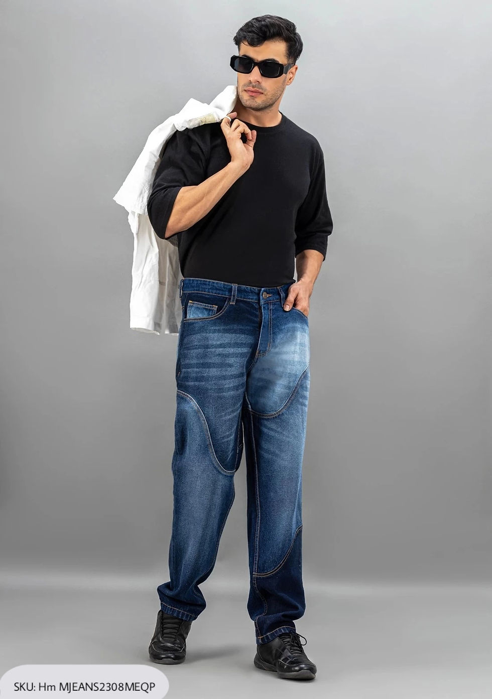 Thumbnail: Blue Straight Fit Men's Two Tone Panel Jeans