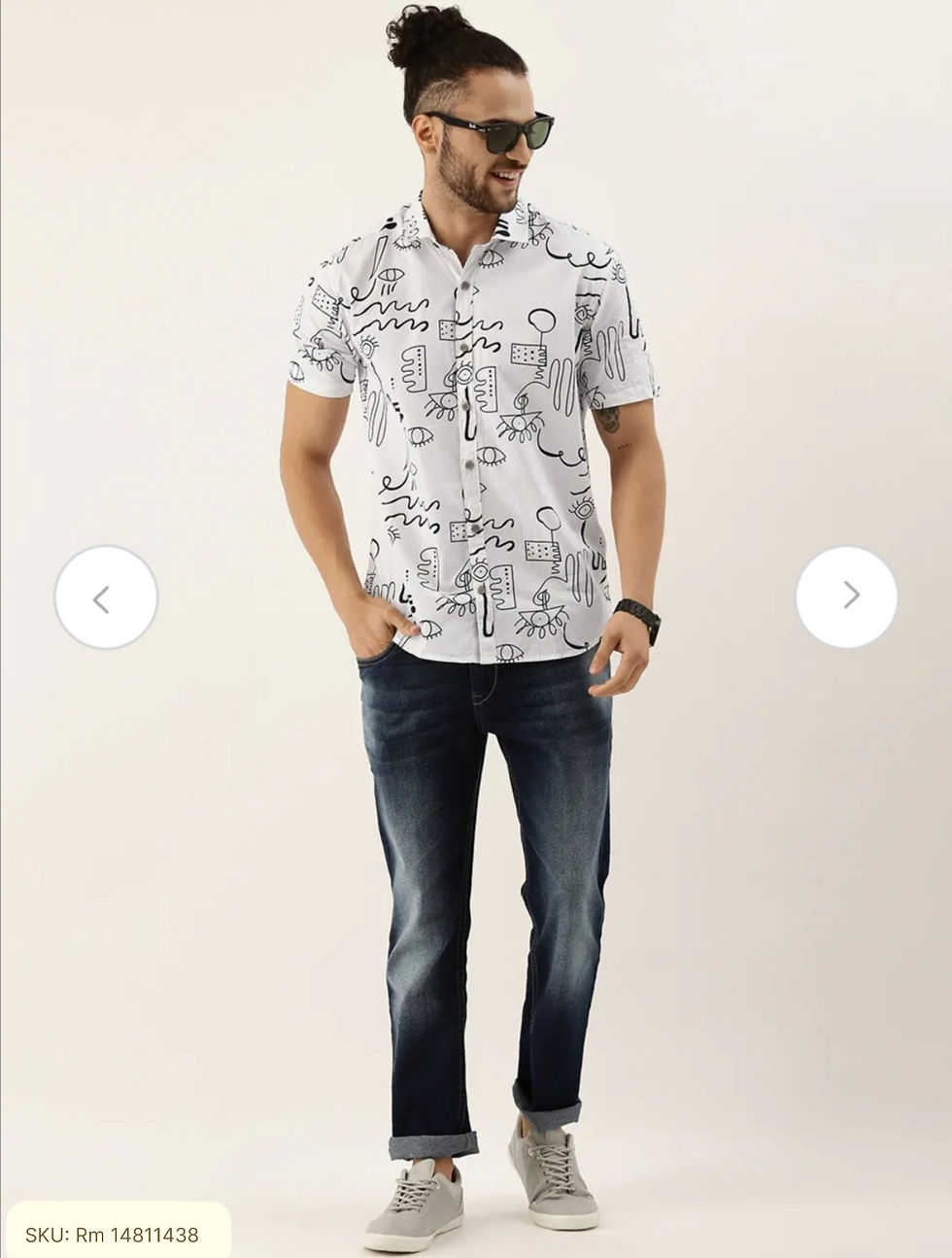 Thumbnail: Men White & White Printed Casual Shirt