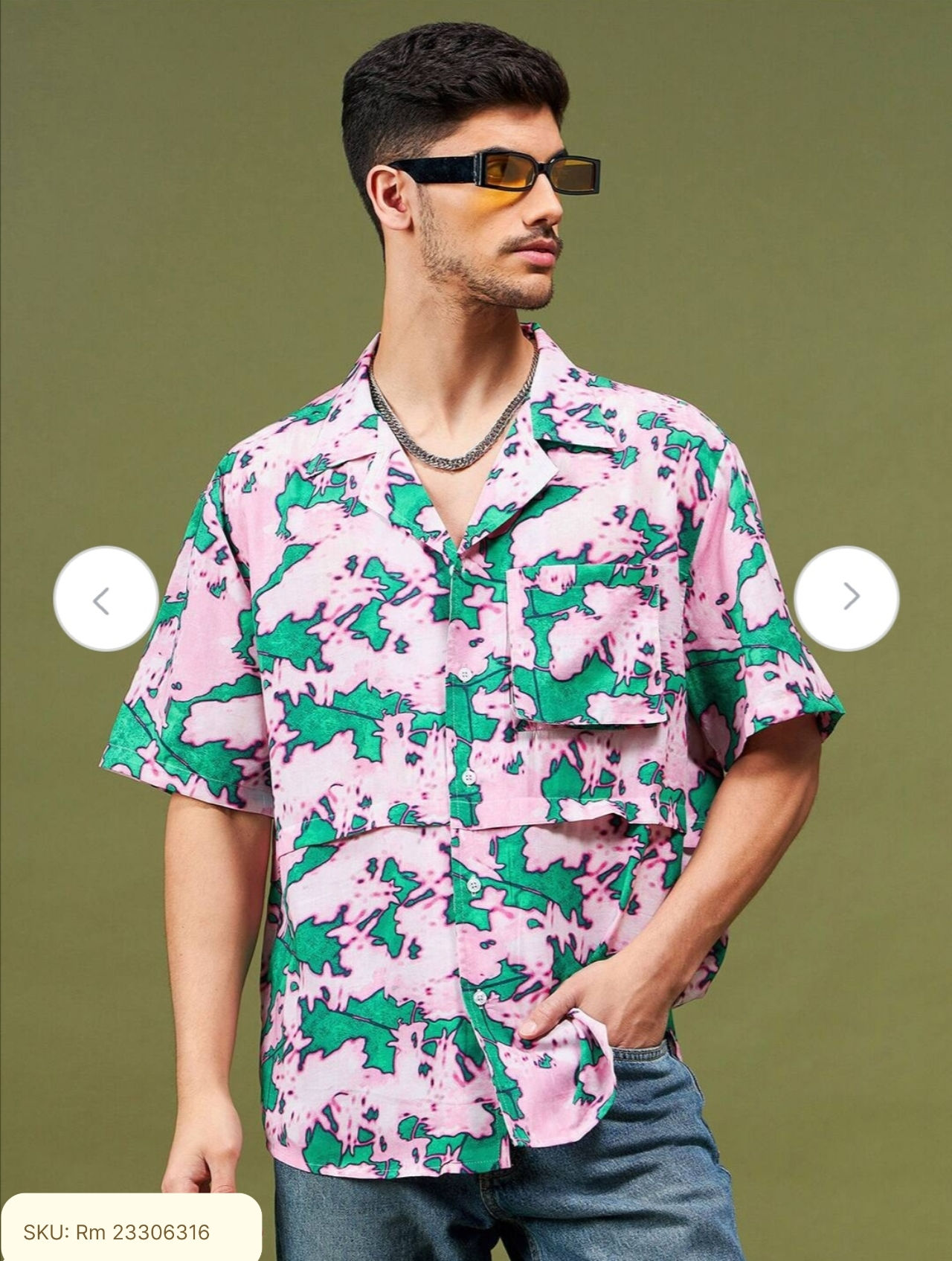 Pink & Green Relaxed Abstract Printed Casual Shirt