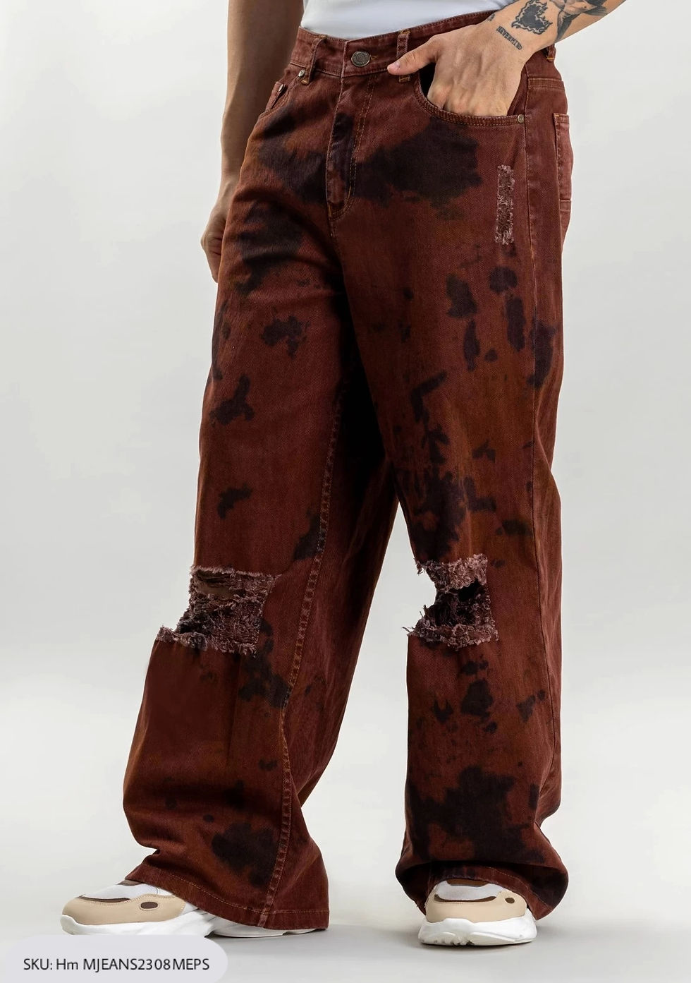 Thumbnail: Brownish Rust Wide Leg Men's Distressed Jeans