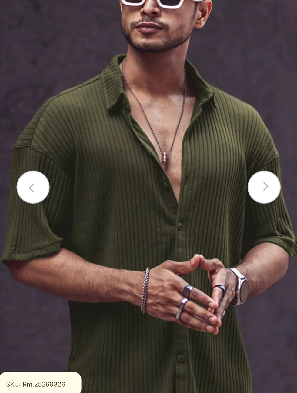 Thumbnail: Slim Textured Self Design Drop-Shoulder Sleeves Oversized Casual Shirt