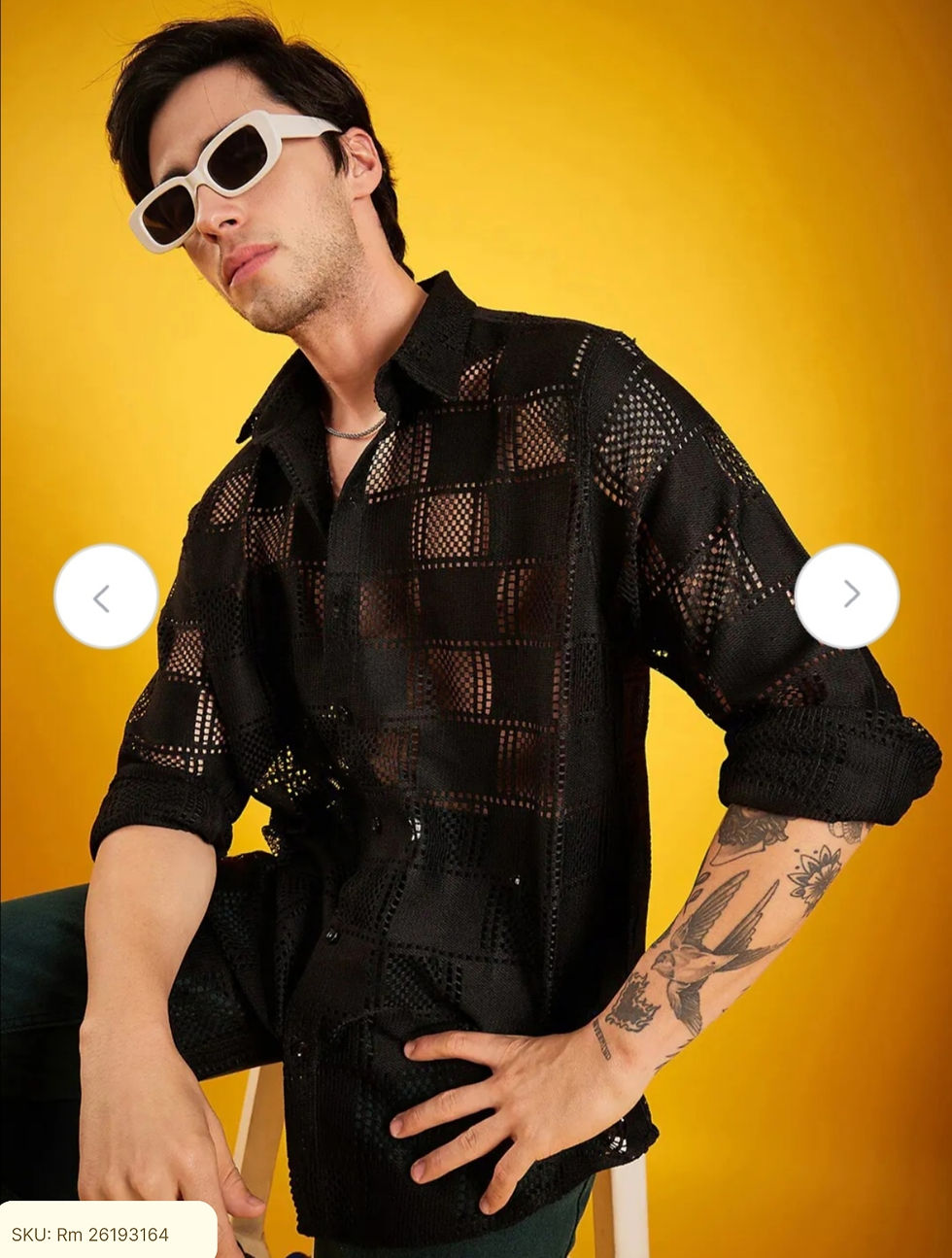 Thumbnail: Black Oversized Self Design Casual Shirt