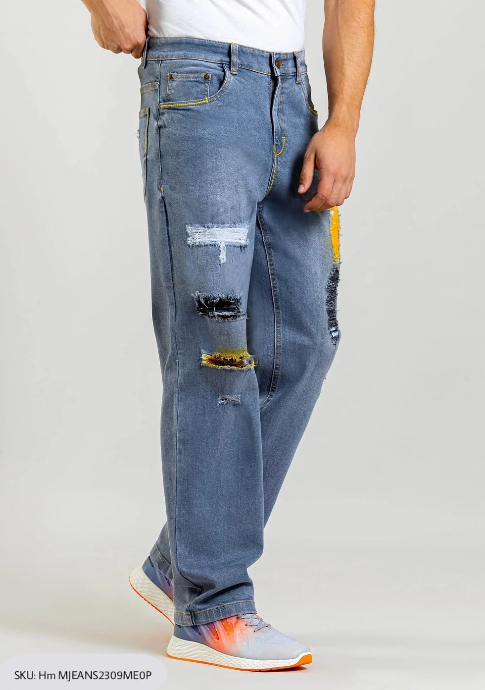 Thumbnail: Grey Relaxed Straight Fit Men�s Distressed Jeans