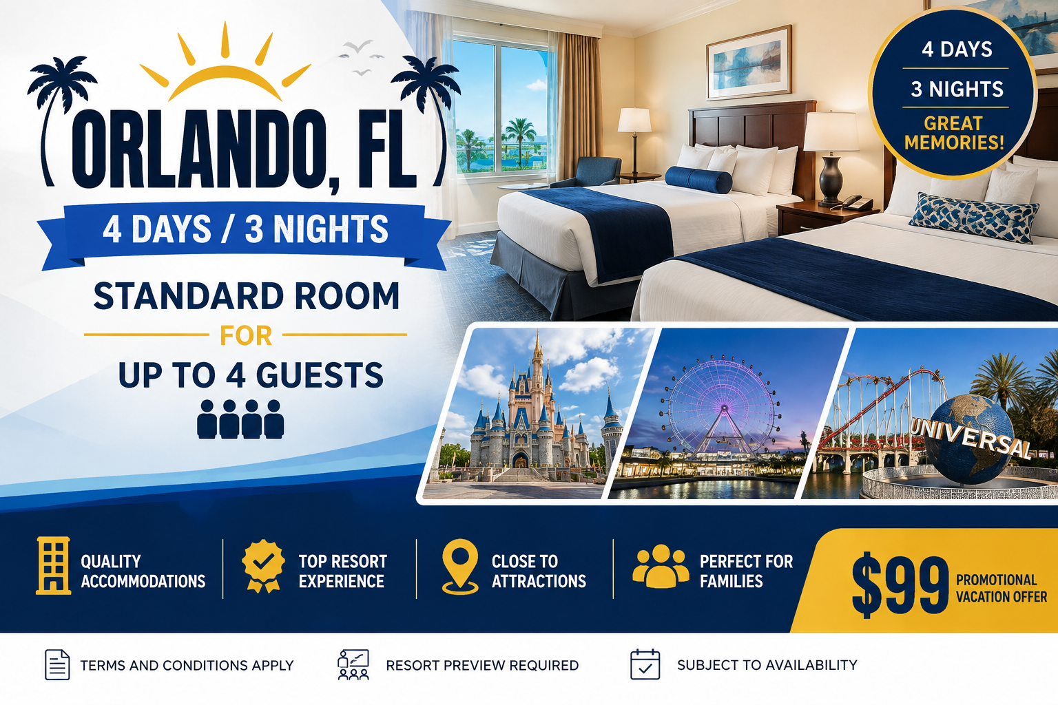 Orlando 4 Days 3 Nights promotional vacation package