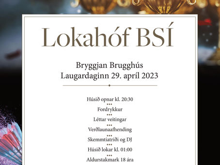 MINNUM Á LOKAHÓF BSÍ, LAUGARDAGINN 29 APRÍL 2023 - SKRÁNINGU LÝKUR 26 APRÍL.