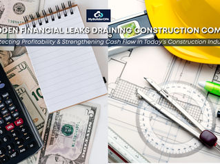 Construction professionals reviewing financial reports and project budgets to identify hidden financial leaks affecting profitability and cash flow.