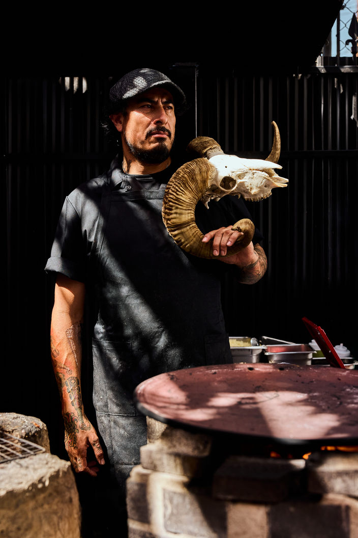 Portrait of Chef José Avila at El Borrego Negro, his restaurant specializing in traditional Mexican barbacoa.