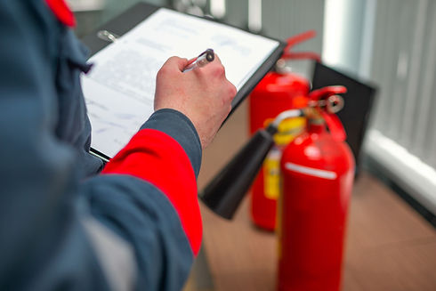 Engineer Professional are Checking A Fire Extinguisher Using Clipboard or checking Industr