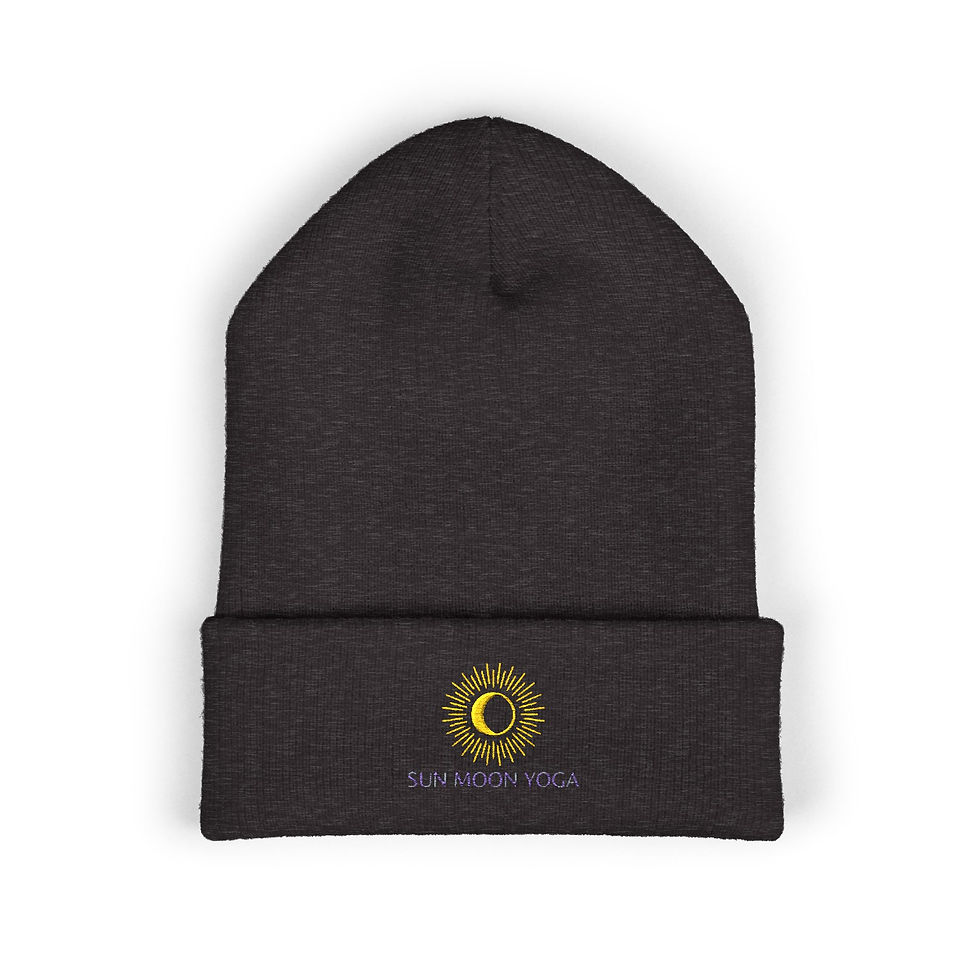 Thumbnail: Sun Moon Yoga Embroidered Cuffed Beanie — Sun & Moon Yoga Logo Winter Hat