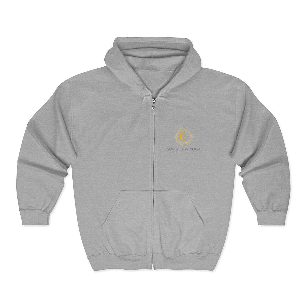 Thumbnail: Light grey zip-up hoodie with small logo. Mystical Unisex Sweatshirt Team 1111 Sun Moon Yoga
