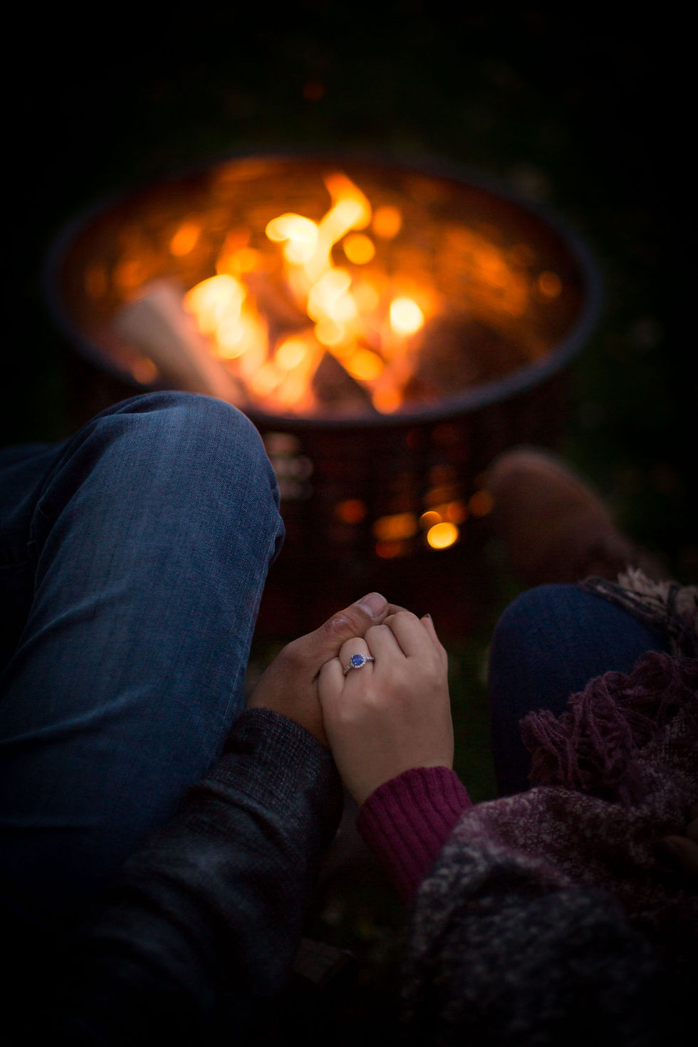 intimate emotional camp fire engagement session in the fall Orchard Park NY
