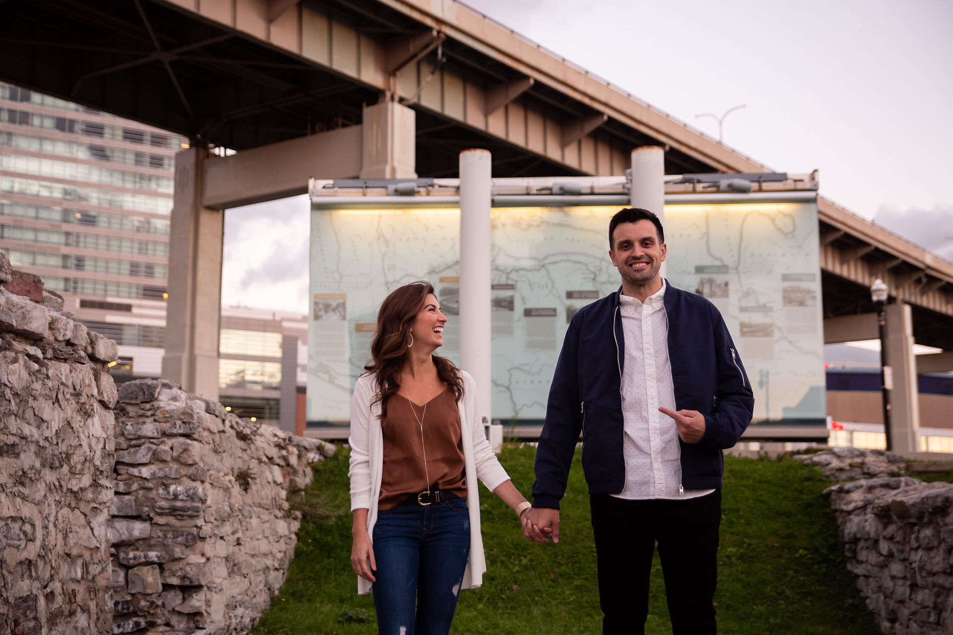 couples engagement photo at canalside buffalo ny