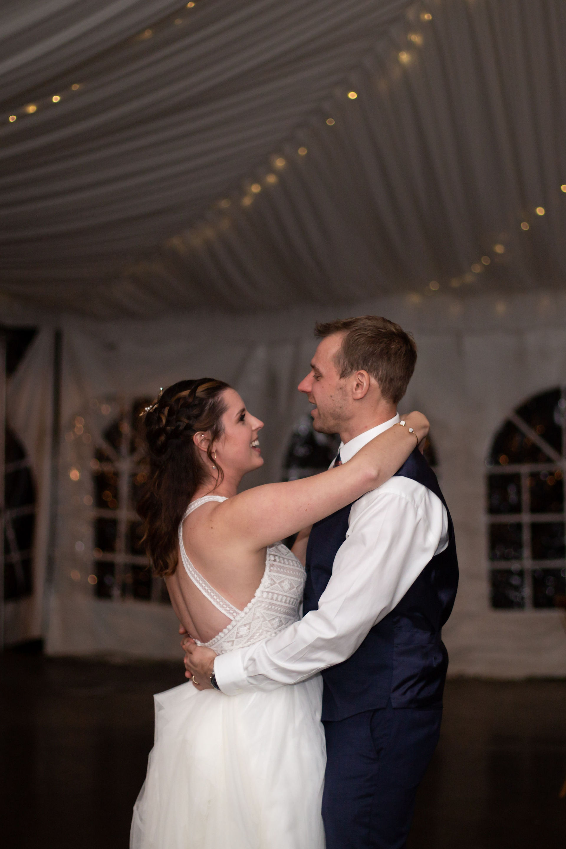 wedding first dance under tent at obriens sleepy hollow