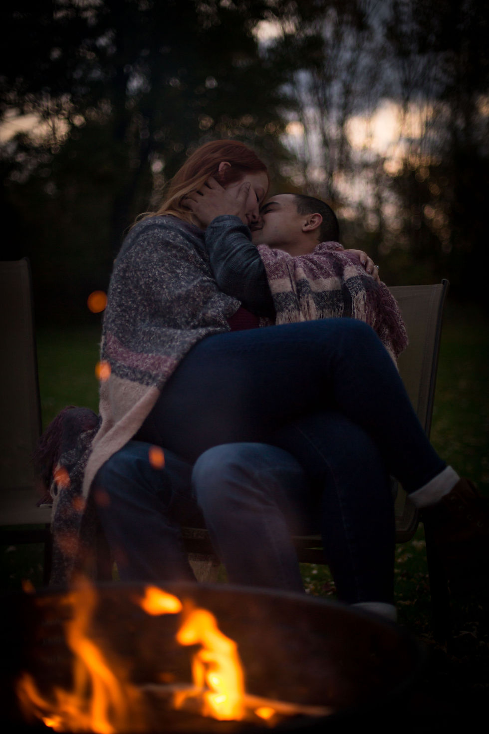 intimate emotional camp fire engagement session in the fall Orchard Park NY