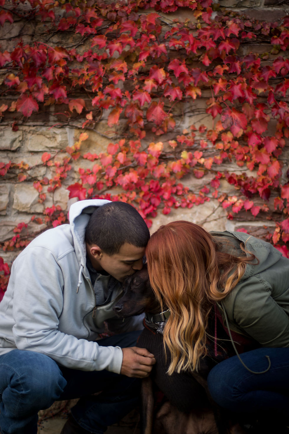 couple with dog engagement photo Chestnut Ridge Park NY