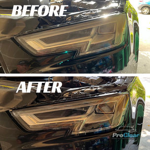 Before and after photo of an 2018 Audi A4 headlight