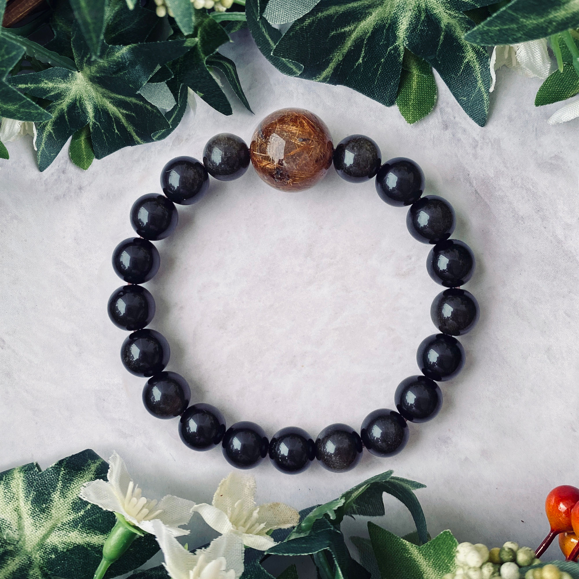 (Premium) Obsidian with Rutilated Quartz