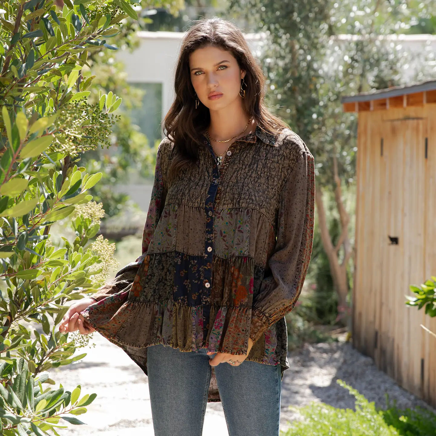 Young Threads tiered button up blouse