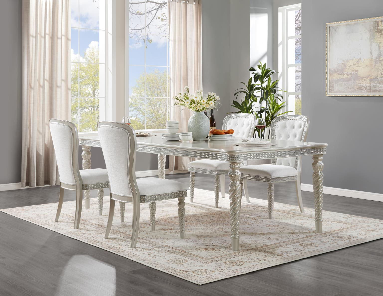 DINING TABLE & 4 SIDE CHAIRS & 2 Arm Chairs