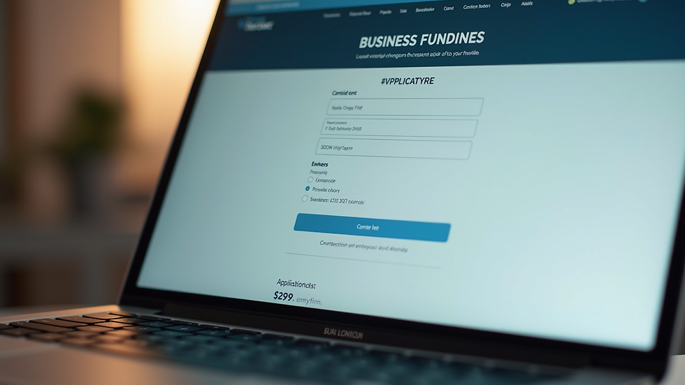 Close-up view of a laptop screen showing a business funding application form
