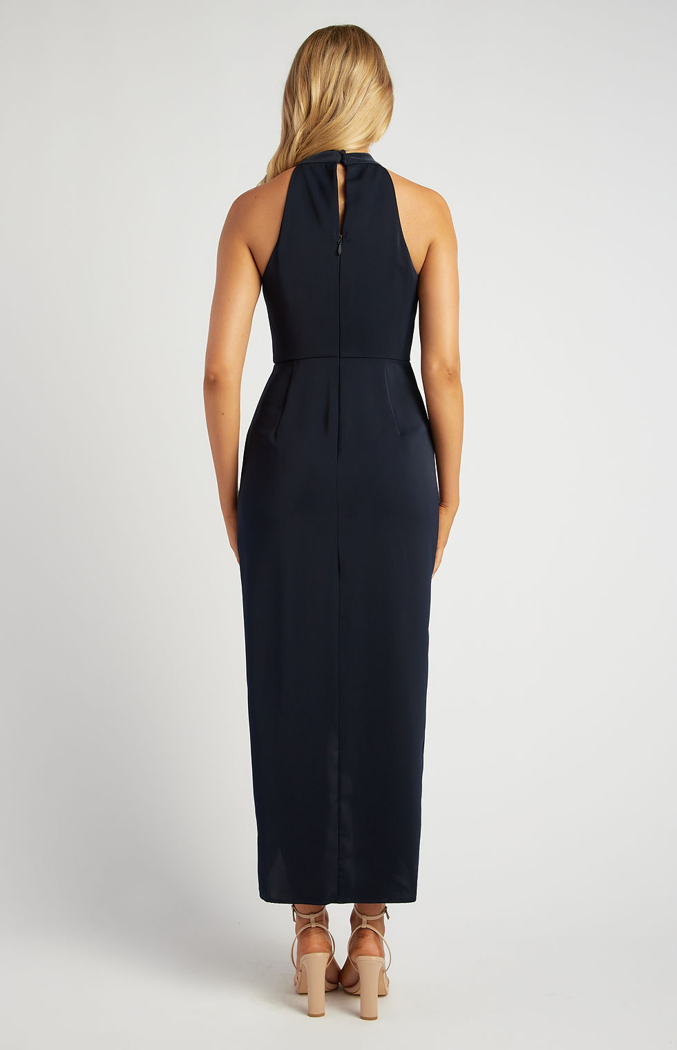 Thumbnail: Halter Neckline Satin Midi Dress