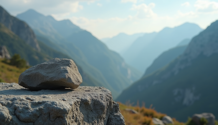 Vista de cerca de una roca sólida en un paisaje montañoso, simbolizando fortaleza interior