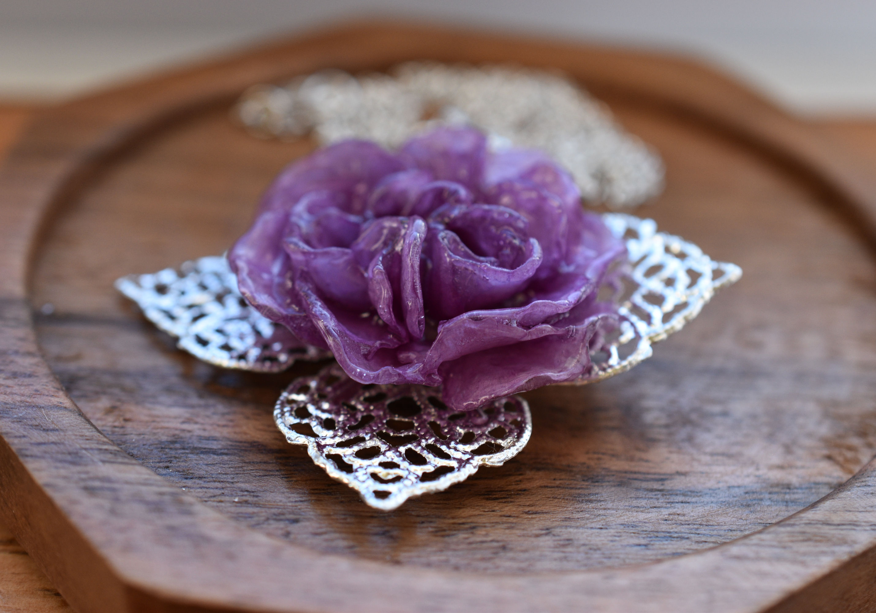 Preserved Purple Carnation Pendant Necklace - January Birthday Flower
