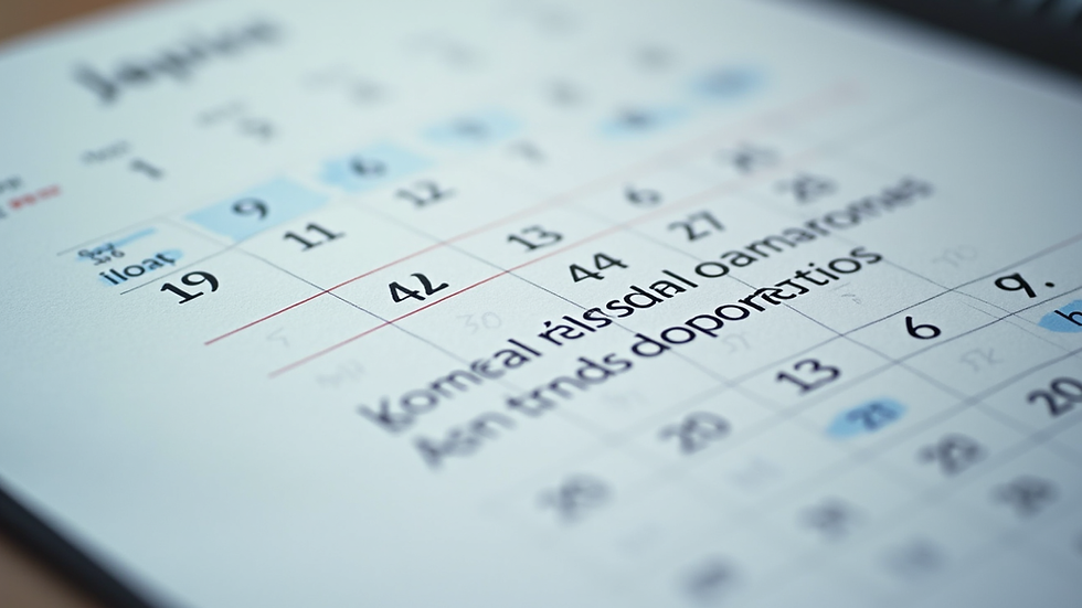 Close-up view of a calendar with marked deadlines and notes