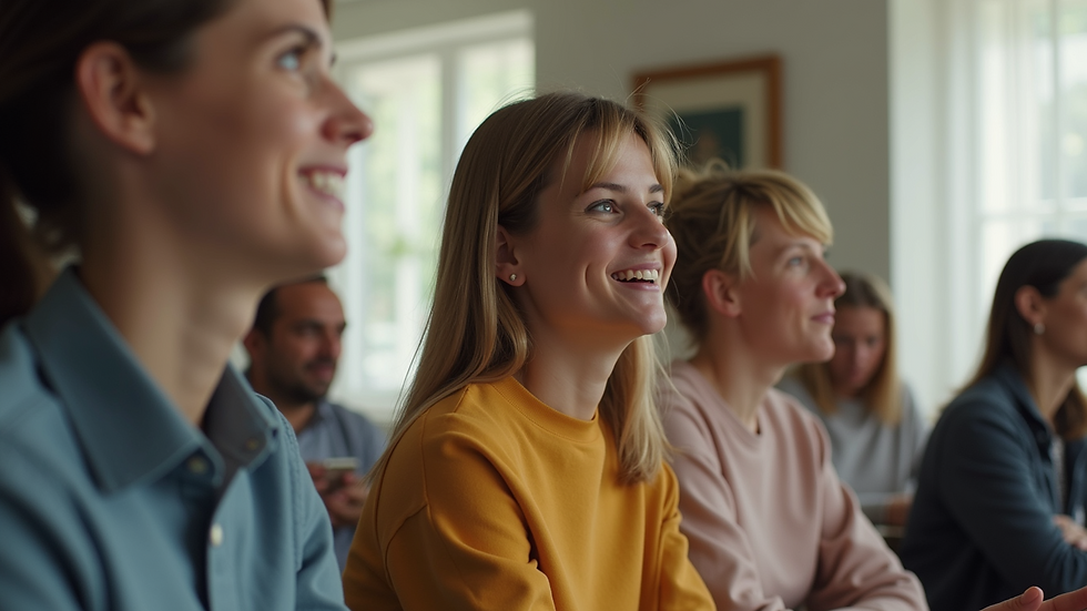 Eye-level view of a group of people engaged in a wellbeing workshop