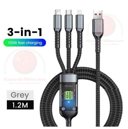 Miniatura: Cabo USB 100w 3em1 Turbo