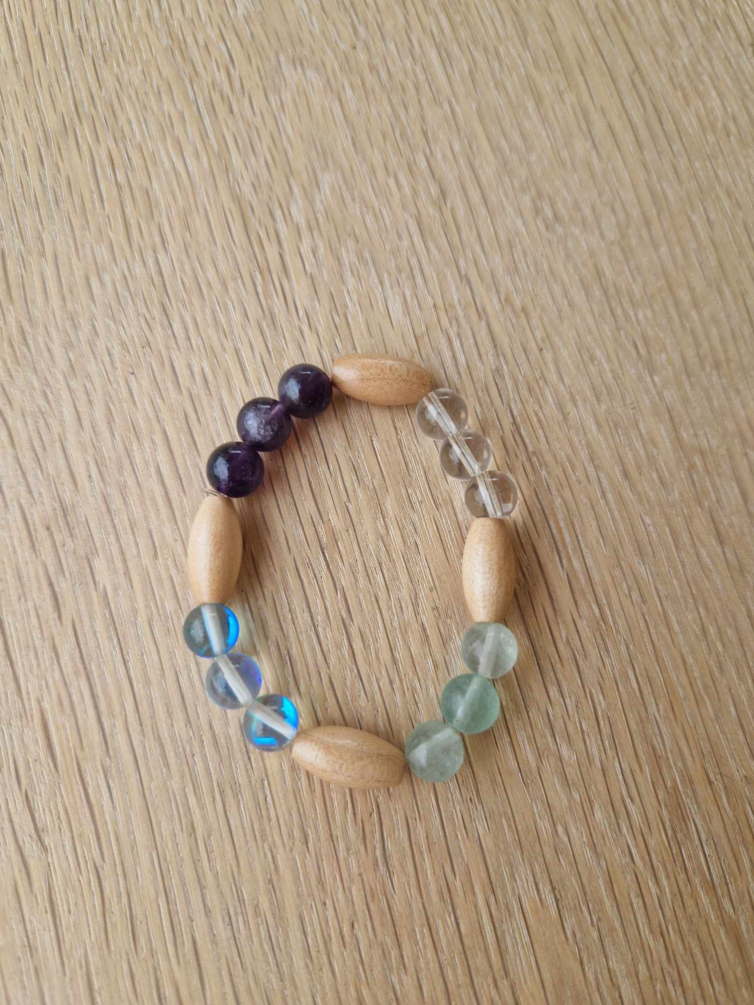 Kinderarmband fluoriet, bergkristal, amethist, aqua aura
