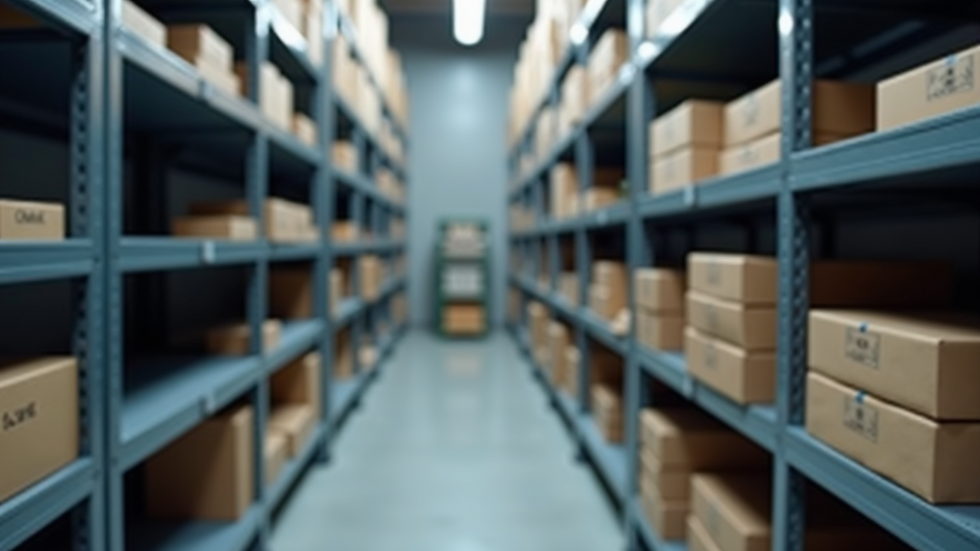 Close-up of steel garage shelving with adjustable shelves