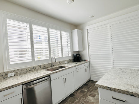 kitchen with window shutters and door shutters