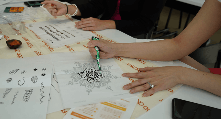 kits by food craft on-site event of henna and culture with someone tracing a mandala design on a paper